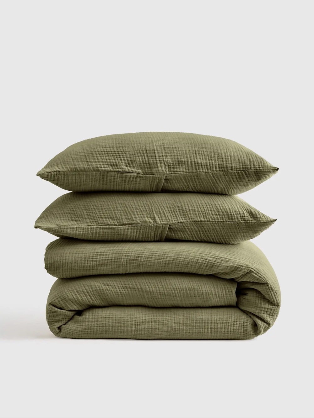 QUINCE Organic Cotton Gauze Duvet Cover Set King/Cal King Olive 8546